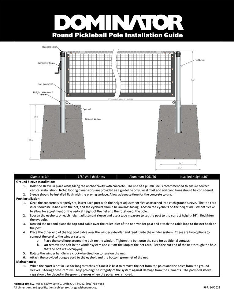 Pickleball Dominator Permanent Pickleball Net Post System