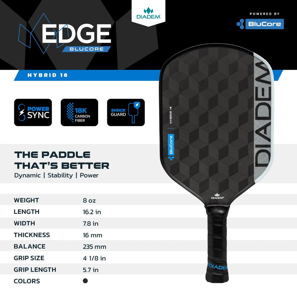 Pickleball Diadem Edge BluCore Hybrid 16mm Pickleball Paddle Black