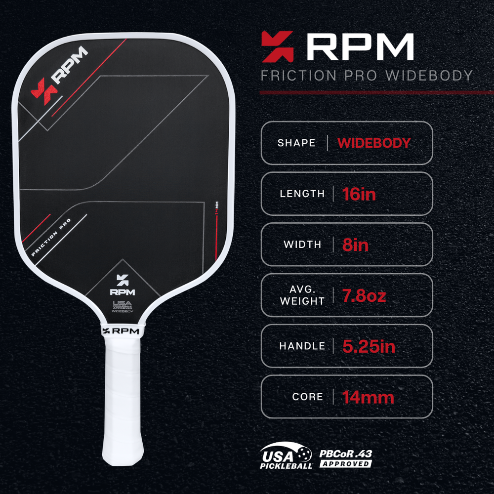 Pickleball RPM Friction Pro Widebody V1 Carbon Fiber Pickleball Paddle