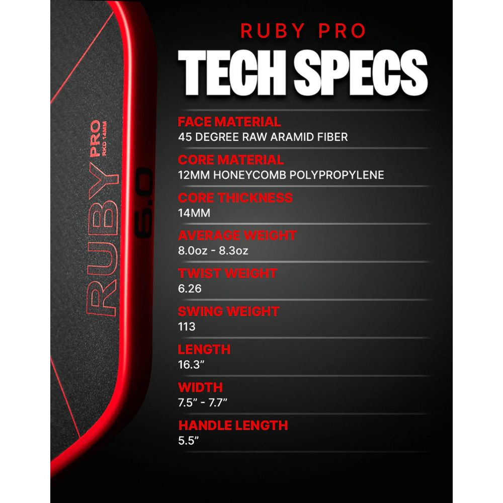 Pickleball Six Zero Ruby Pro Pickleball Paddle Red/Black