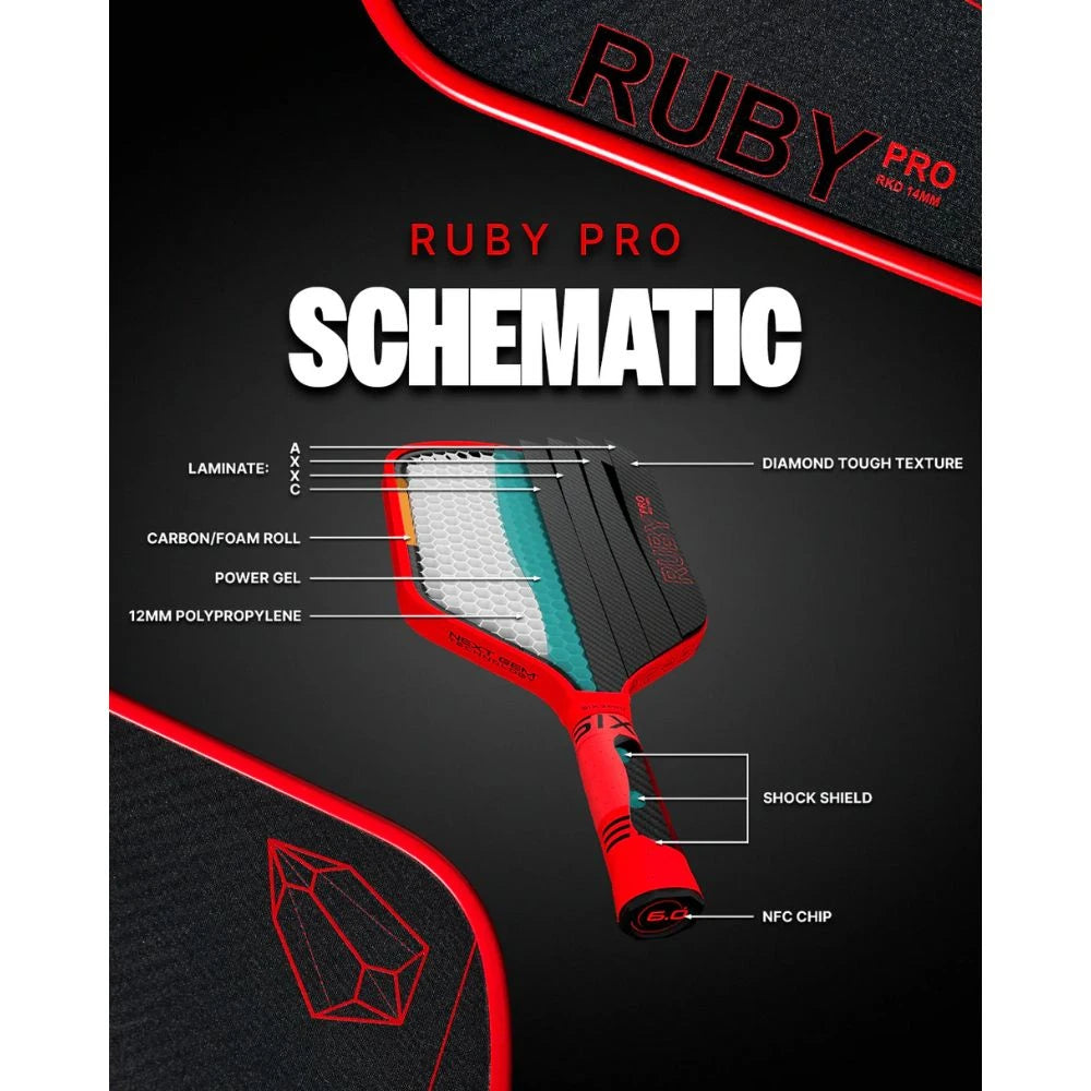 Pickleball Six Zero Ruby Pro Pickleball Paddle Red/Black