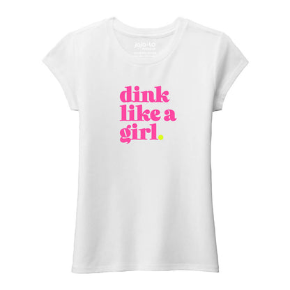 Pickleball jojo + lo Glitter Flake Dink Like a Girl Little Girl Crew Tee White