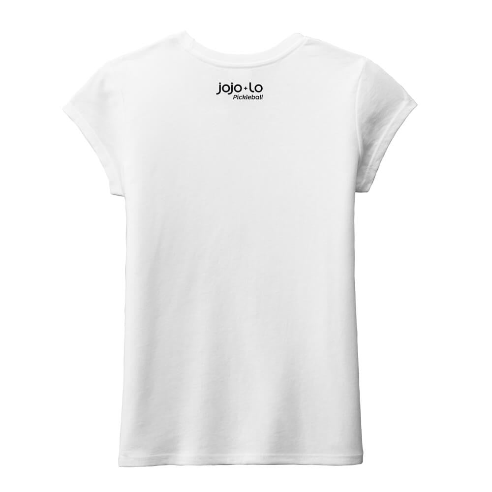 Pickleball jojo + lo Glitter Flake Dink Like a Girl Little Girl Crew Tee White
