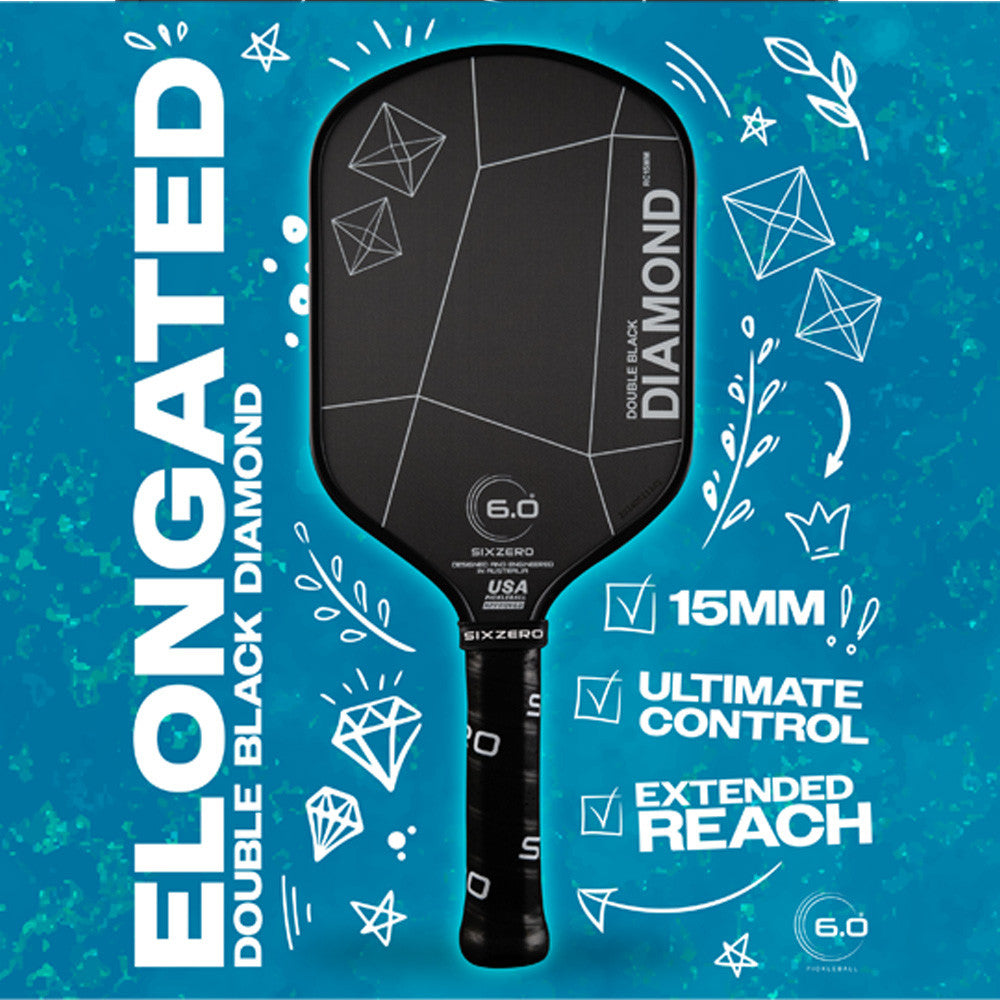 Pickleball Six Zero Double Black Diamond Elongated Pickleball Paddle Black