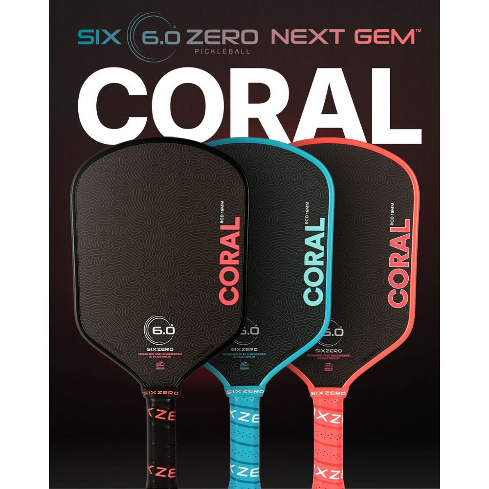 Pickleball Six Zero Coral 16mm Hybrid Pickleball Paddle Blue