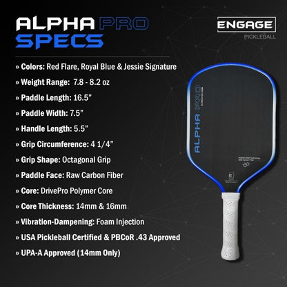 Pickleball Engage Pursuit Alpha Pro 16mm Pickleball Paddle Royal Blue