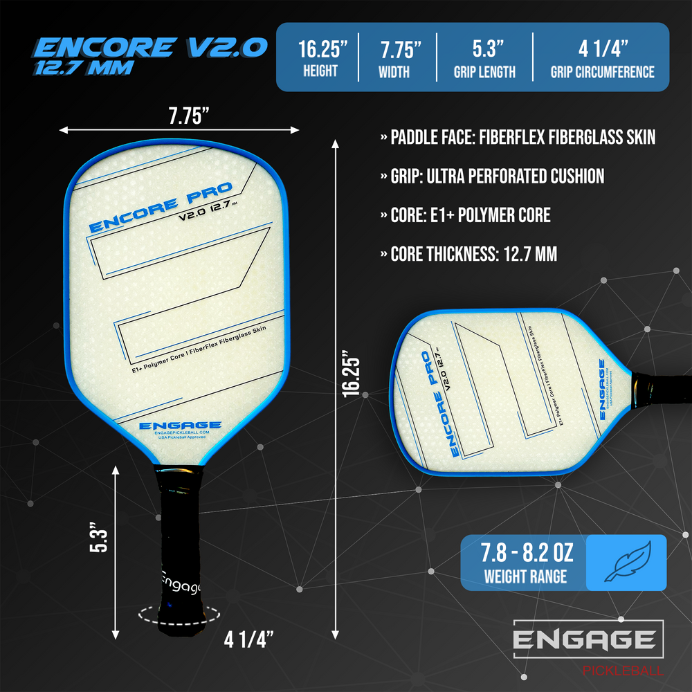 Pickleball Engage Encore Pro V2.0 12.7mm Pickleball Paddle Crimson Red