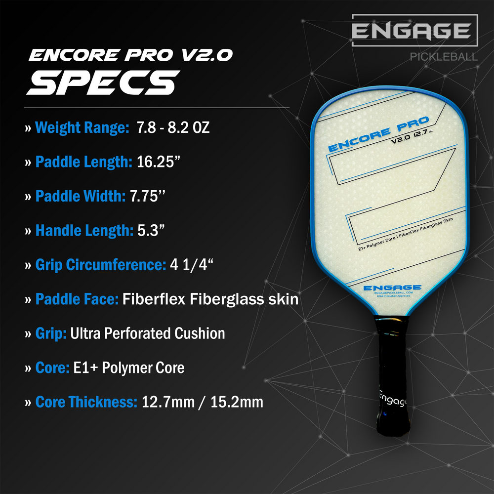 Pickleball Engage Encore Pro V2.0 12.7mm Pickleball Paddle Crimson Red