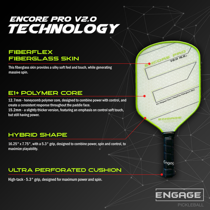 Pickleball Engage Encore Pro V2.0 12.7mm Pickleball Paddle Crimson Red