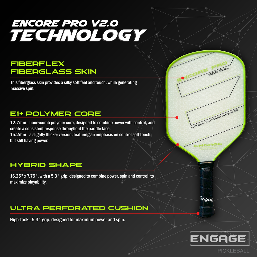 Pickleball Engage Encore Pro V2.0 15.2mm Pickleball Paddle Crimson Red