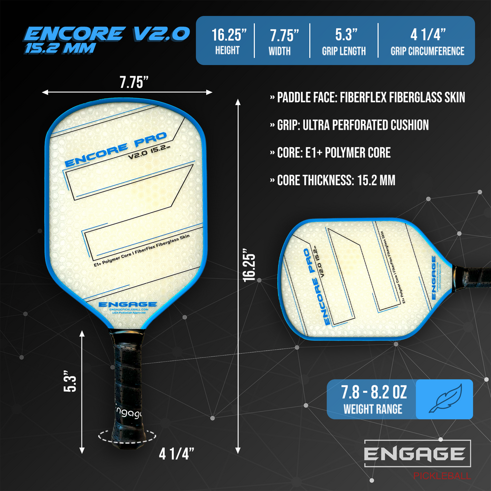 Pickleball Engage Encore Pro V2.0 15.2mm Pickleball Paddle Crimson Red