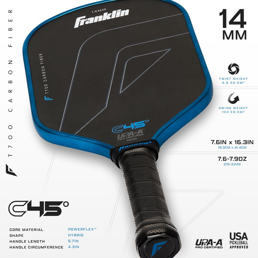 Pickleball Franklin C45 Hybrid 14mm Pickleball Paddle Blue