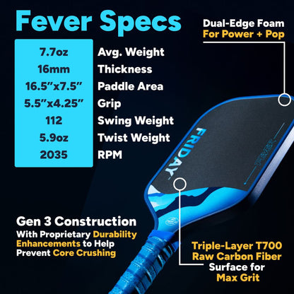 Pickleball FRIDAY Fever 101 Elongated Pickleball Paddle Glacier