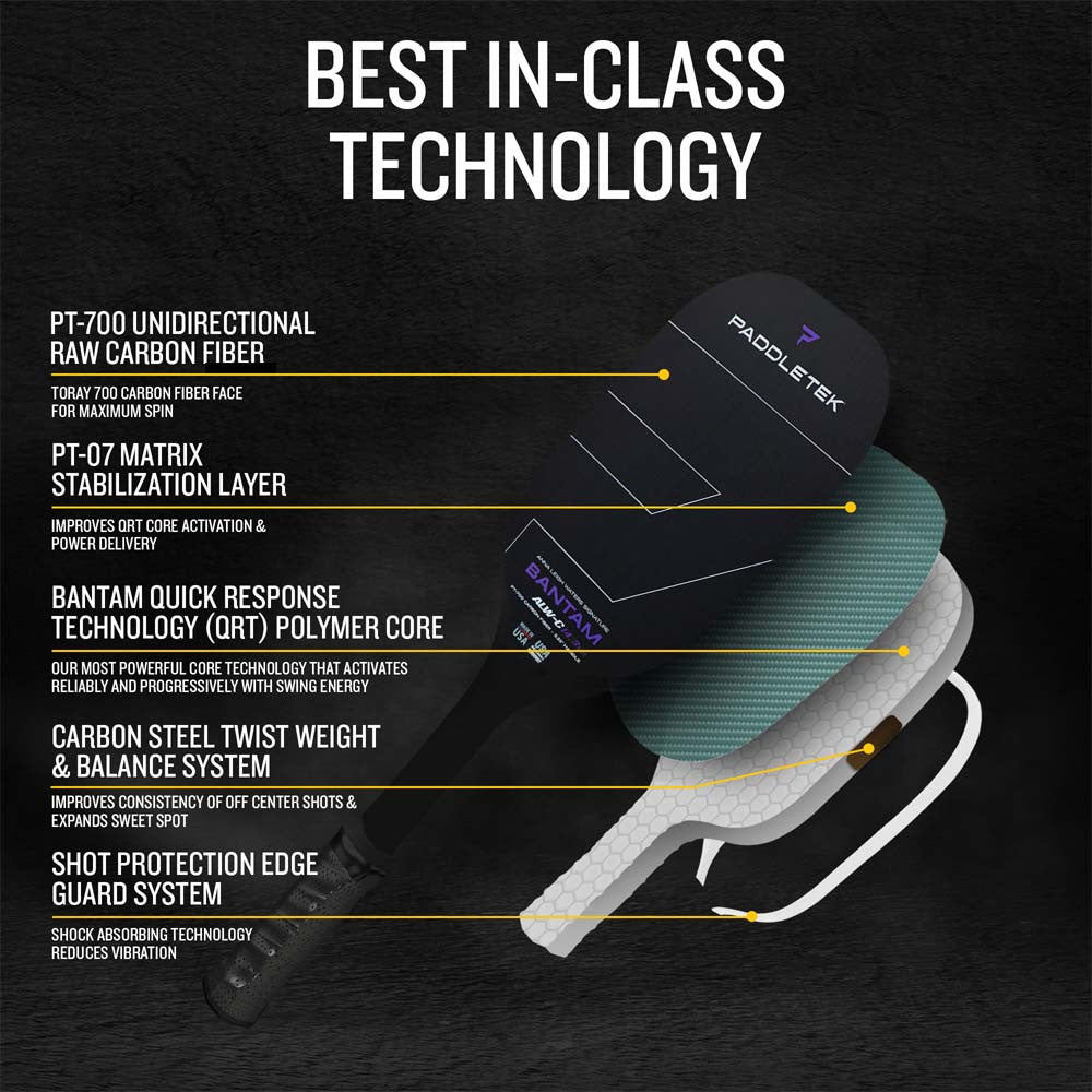 Pickleball Paddletek Bantam ALW-C Anna Leigh Waters Carbon 14.3mm Paddle Aurora