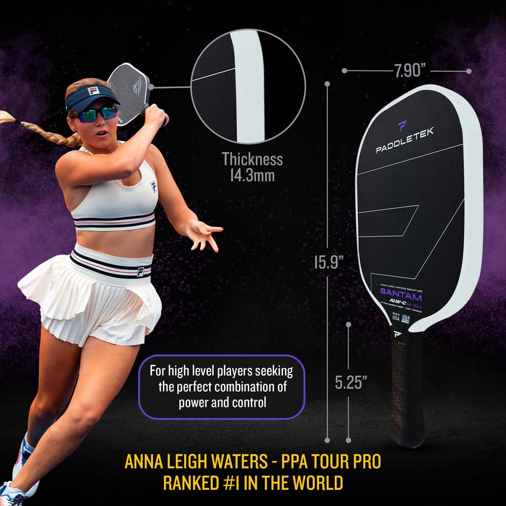 Pickleball Paddletek Bantam ALW-C Anna Leigh Waters Carbon 14.3mm Paddle Aurora