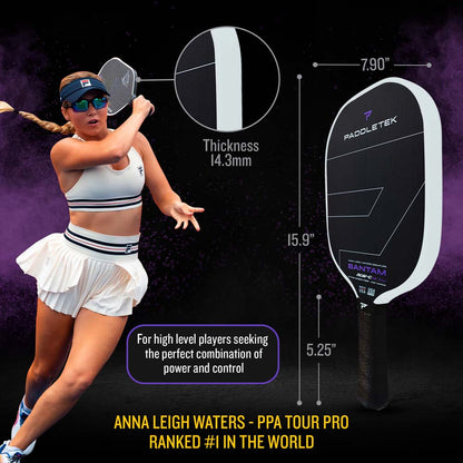 Pickleball Paddletek Bantam ALW-C Anna Leigh Waters Carbon 14.3mm Paddle Aurora