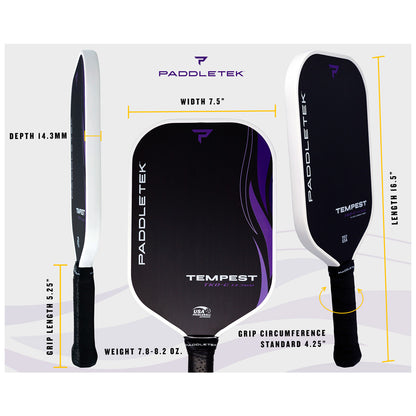 Pickleball Paddletek Tempest TKO-C 14.3mm Pickleball Paddle Purple Aurora
