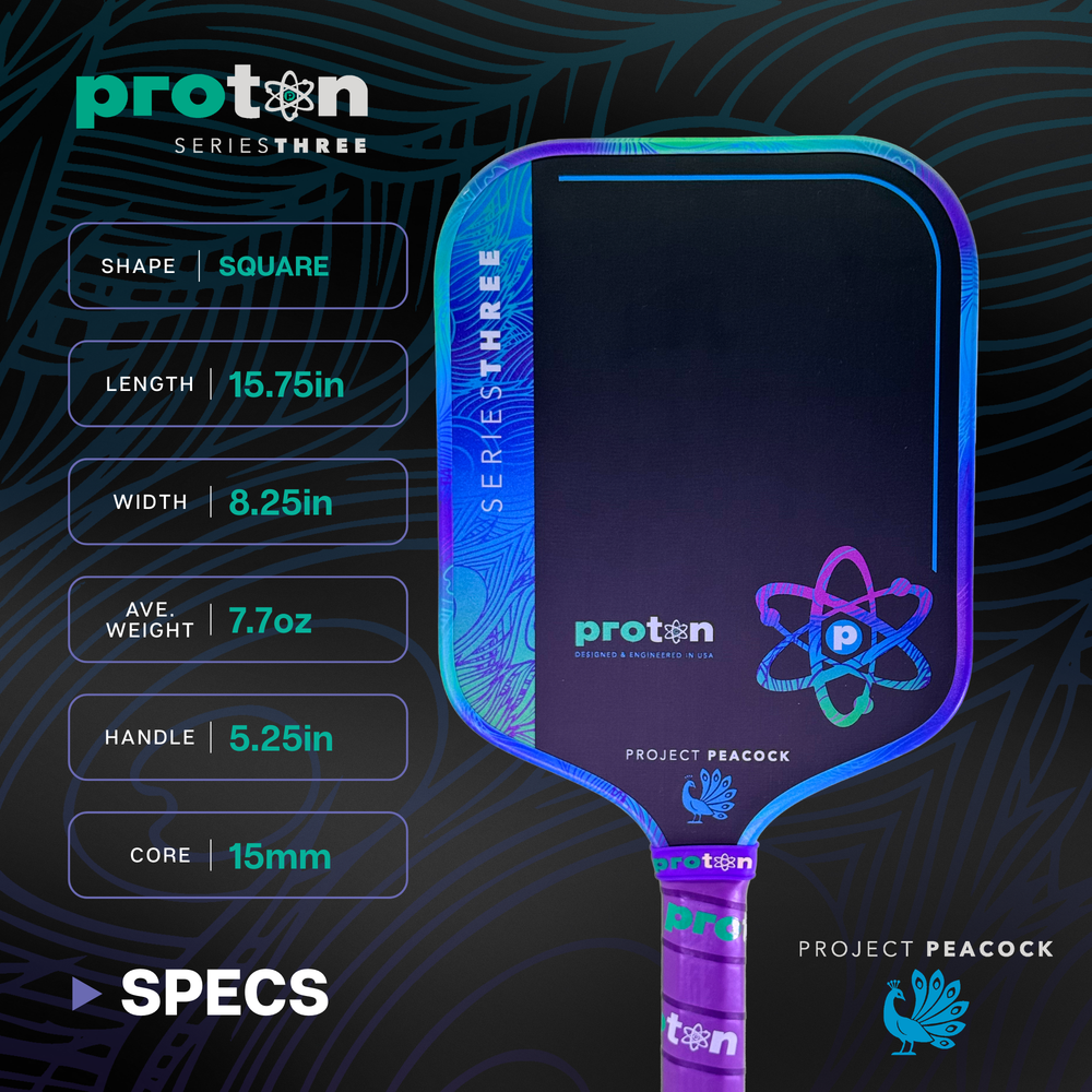 Pickleball Proton Series Three Project Peacock 15mm Widebody Pickleball Paddle
