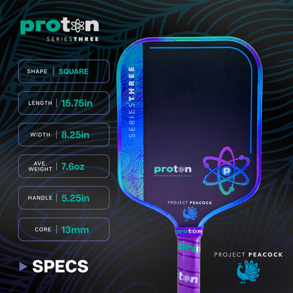 Pickleball Proton Series Three Project Peacock 13mm Widebody Pickleball Paddle