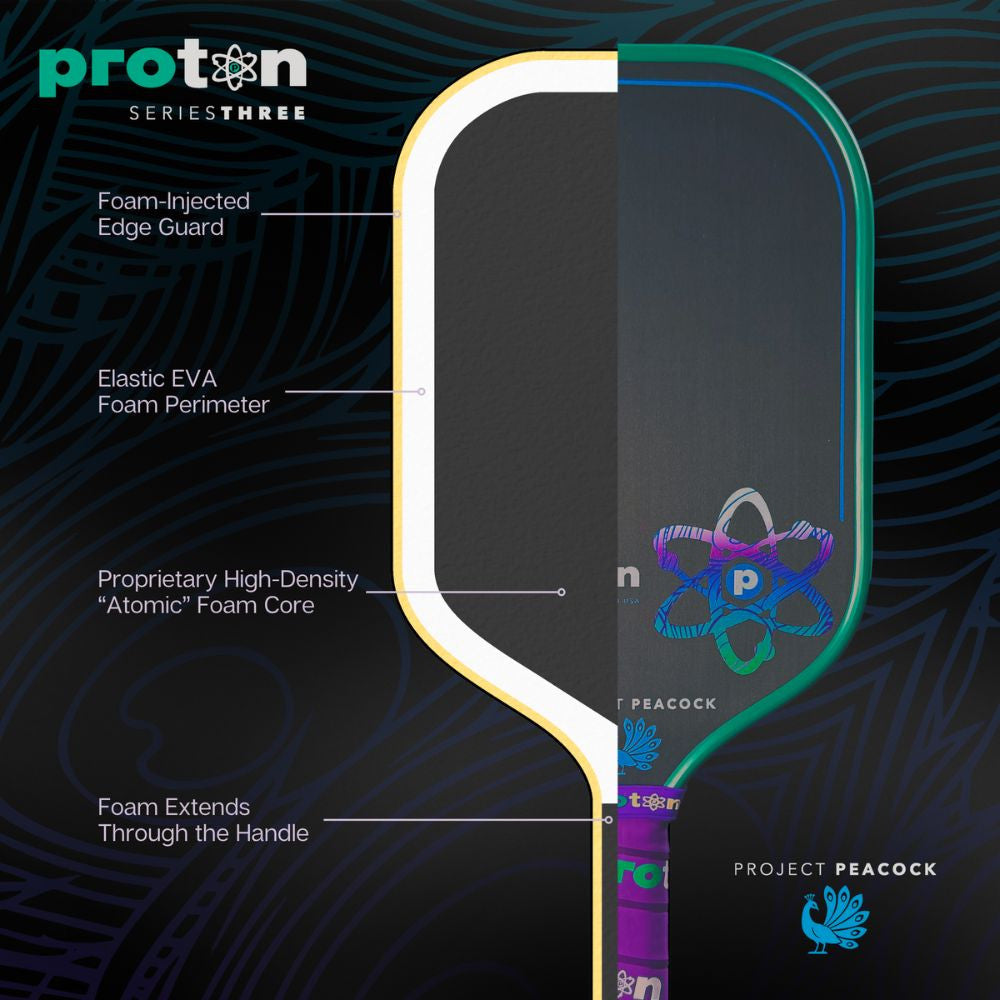 Pickleball Proton Series Three Project Peacock 13mm Elongated Pickleball Paddle