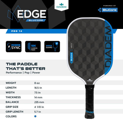 Pickleball Diadem Edge BluCore Pro 14mm Pickleball Paddle Blue