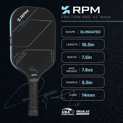 Pickleball RPM Friction Pro Elongated V2 Carbon Fiber Pickleball Paddle