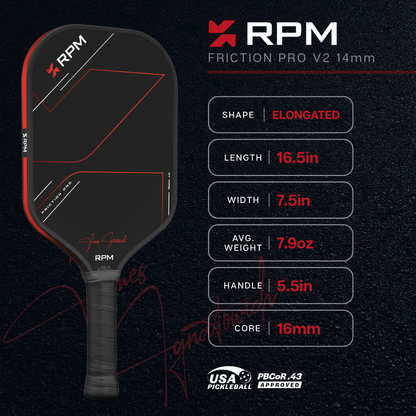 Pickleball RPM Friction Pro Elongated V2 Carbon Fiber Pickleball Paddle