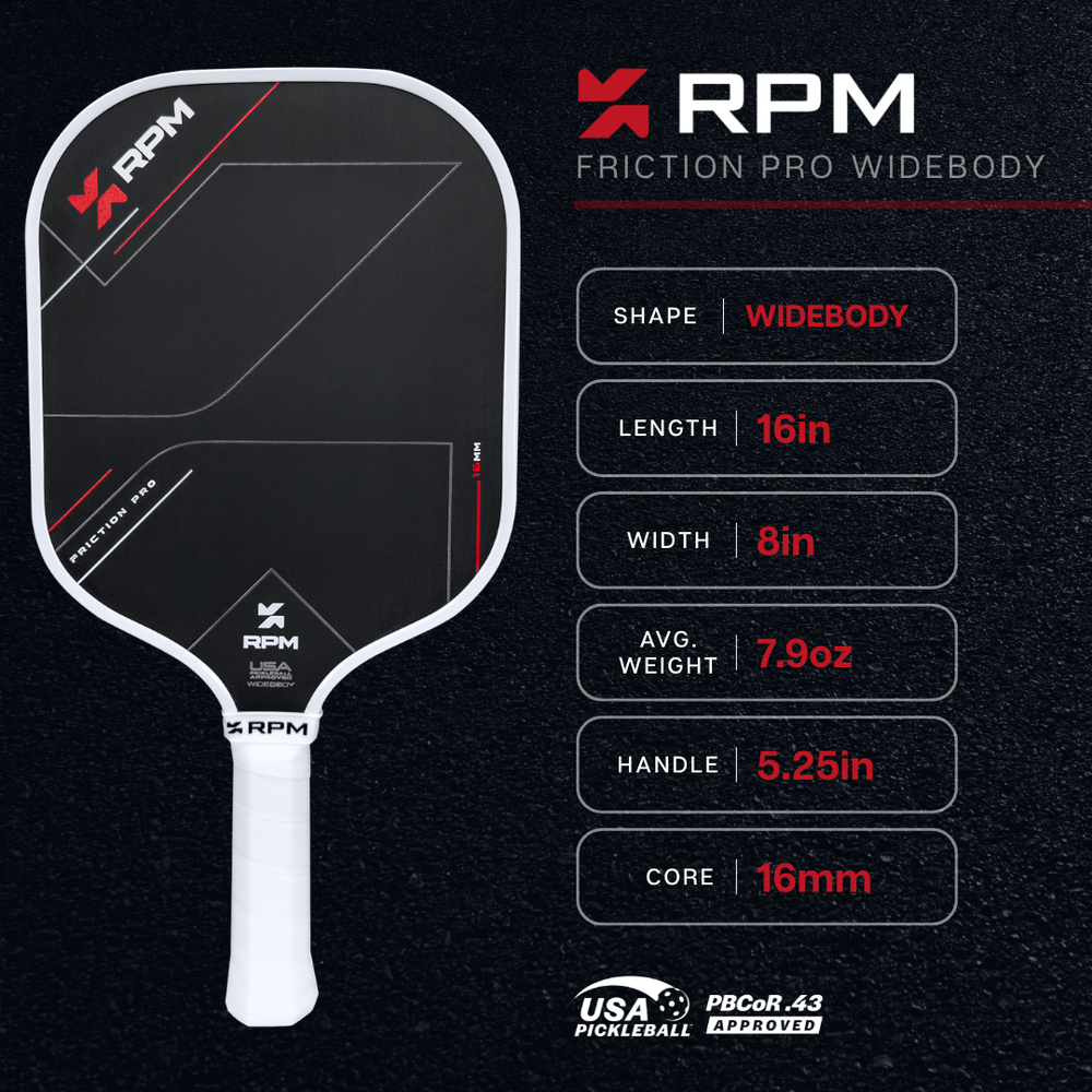 Pickleball RPM Friction Pro Widebody V1 Carbon Fiber Pickleball Paddle