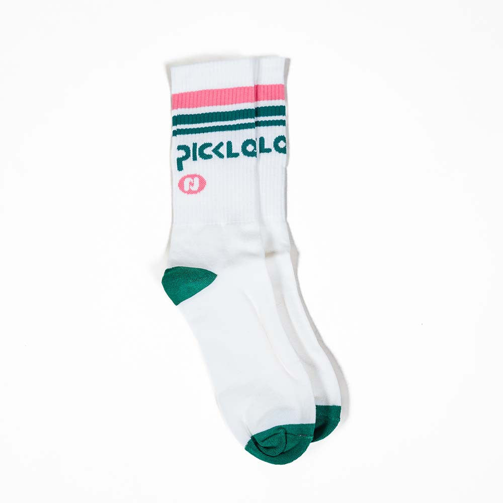 Pickleball Heritage Pickle-ball Stripe Crew Socks White/Pink/Green