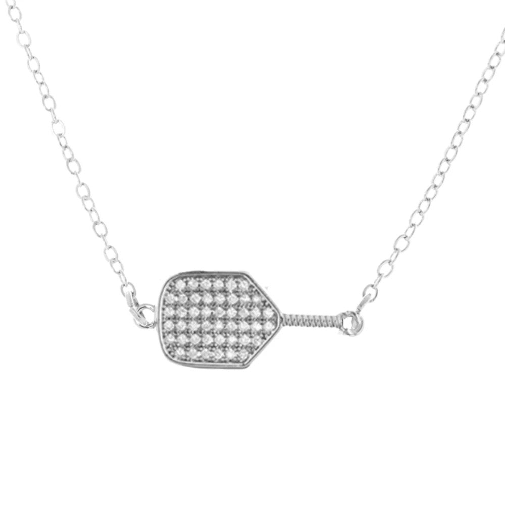 Pickleball Born to Rally Pickleball CZ Paddle Necklace Gold