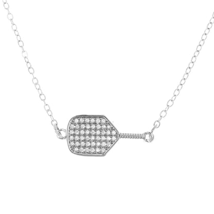 Pickleball Born to Rally Pickleball CZ Paddle Necklace Gold