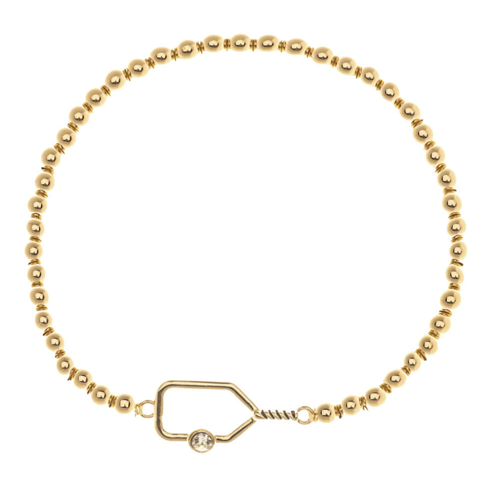 Pickleball Born to Rally Pickleball Paddle Beaded Rhinestone Bracelet Gold
