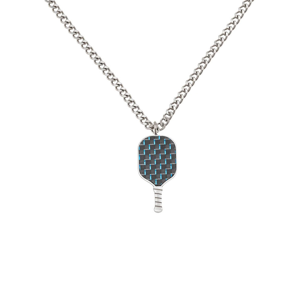 Pickleball Born to Rally Pickleball Stainless Steel Carbon Fiber Necklace Black