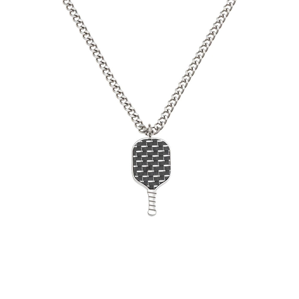 Pickleball Born to Rally Pickleball Stainless Steel Carbon Fiber Necklace Black