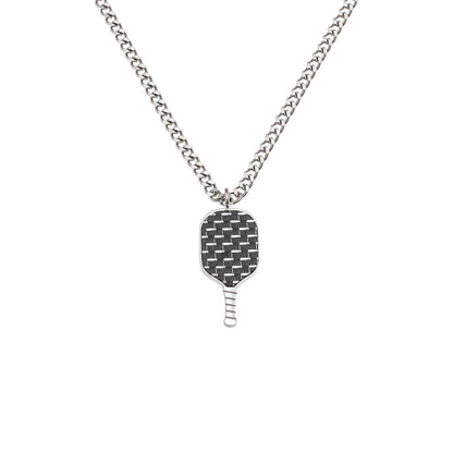 Pickleball Born to Rally Pickleball Stainless Steel Carbon Fiber Necklace Black