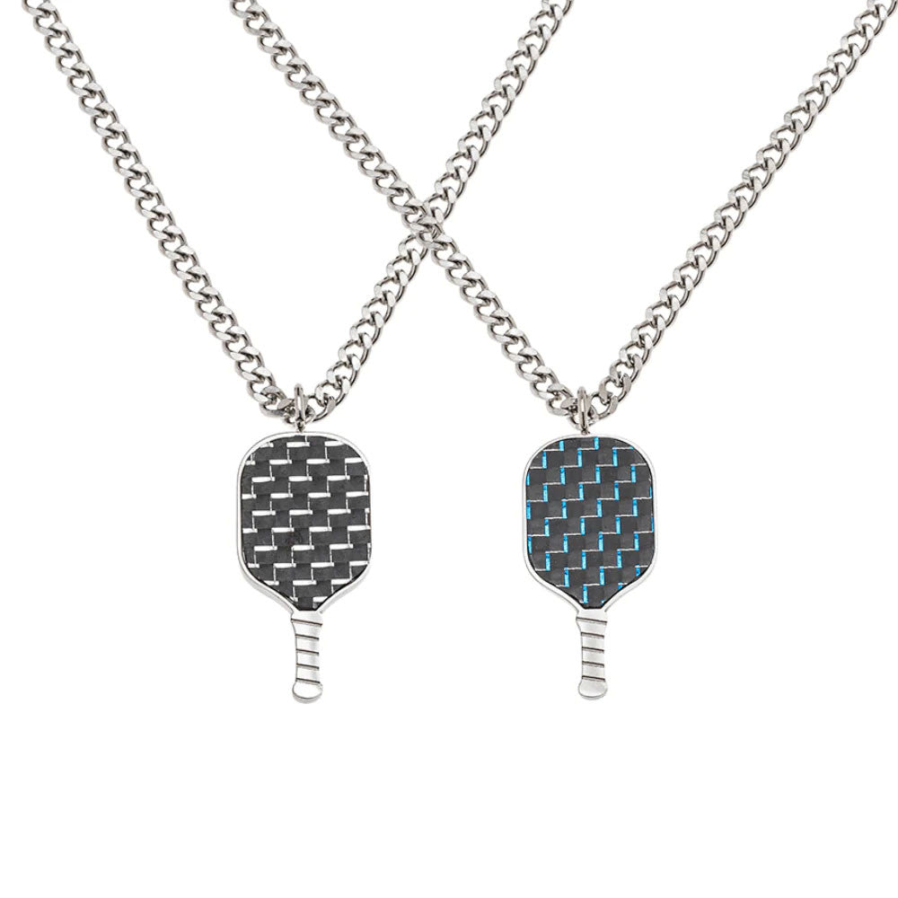 Pickleball Born to Rally Pickleball Stainless Steel Carbon Fiber Necklace Black
