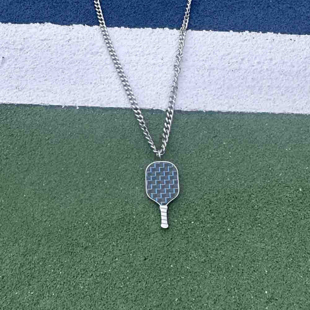 Pickleball Born to Rally Pickleball Stainless Steel Carbon Fiber Necklace Black