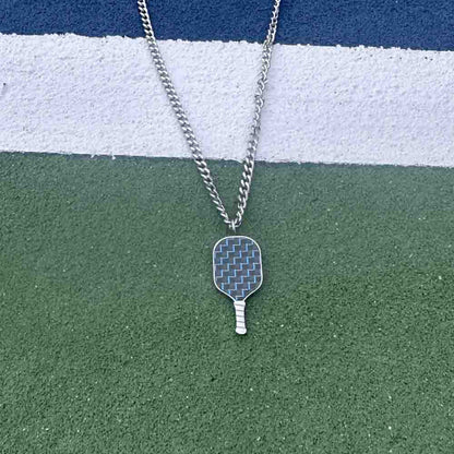 Pickleball Born to Rally Pickleball Stainless Steel Carbon Fiber Necklace Black