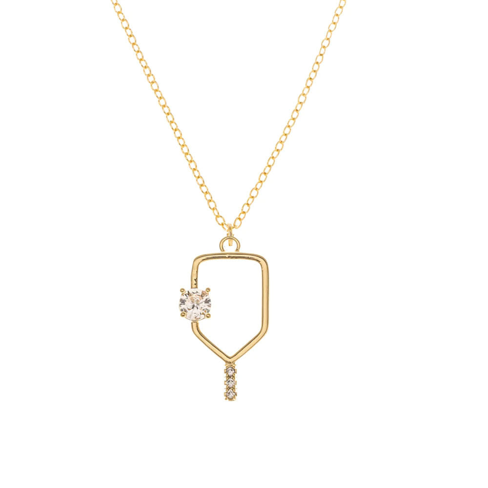 Pickleball Born to Rally Serve and Sparkle Pickleball Necklace Gold