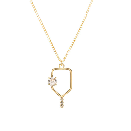 Pickleball Born to Rally Serve and Sparkle Pickleball Necklace Gold