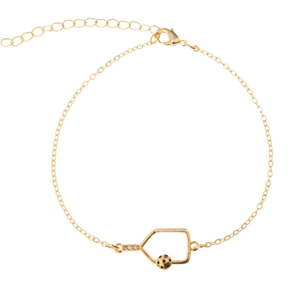 Pickleball Born to Rally Pickleball Rhinestone Paddle Bracelet Gold