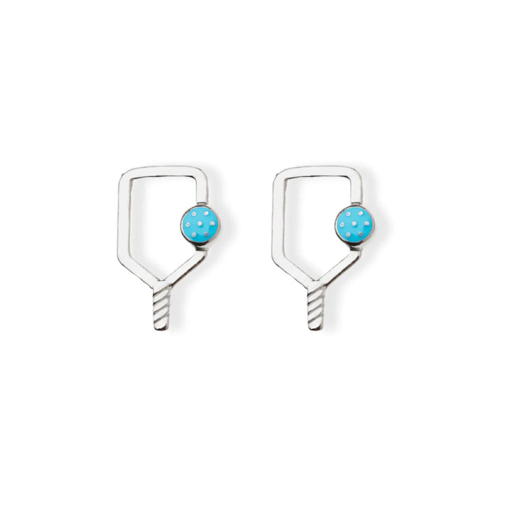 Pickleball Born to Rally Color Pop Pickleball Paddle Stud Earrings Blue