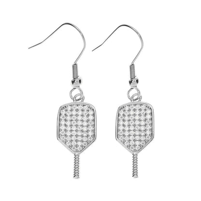 Pickleball Born to Rally Pickleball Paddle CZ Dangle Earrings Gold