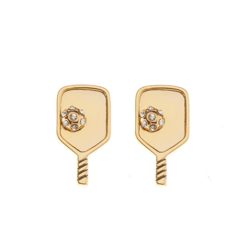 Pickleball Born to Rally Pickleball Paddle Stud Earrings Gold