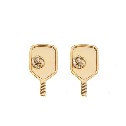 Pickleball Born to Rally Pickleball Paddle Stud Earrings Gold