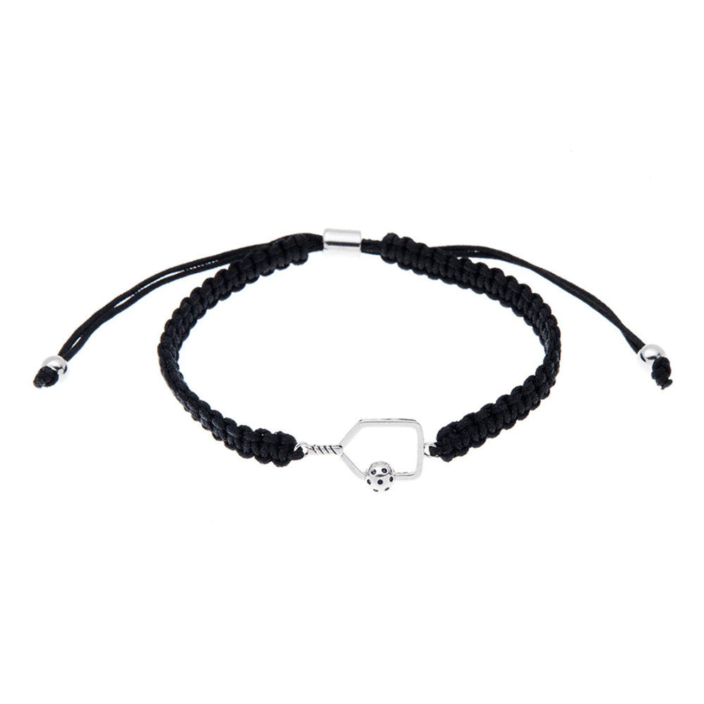 Pickleball Born to Rally Pickleball Paddle Adjustable Rope Bracelet Black