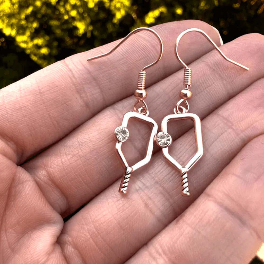 Pickleball Born to Rally Pickleball Dangle Earrings Rose Gold