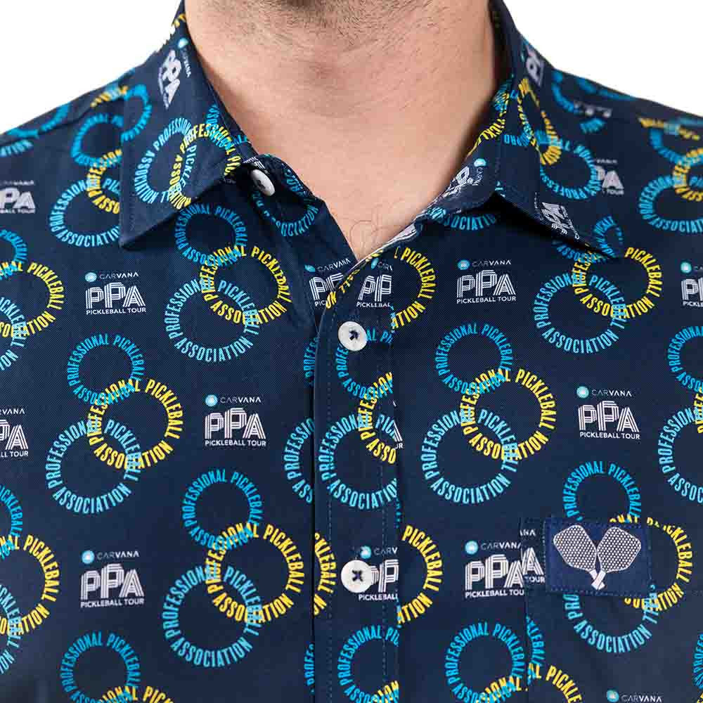 Pickleball PPa Circle Short Sleeve Button Down Shirt - Unisex Navy