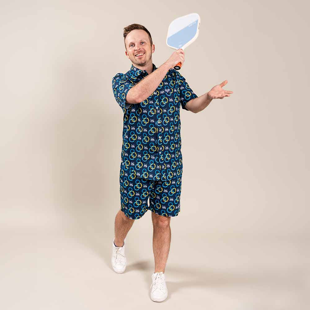 Pickleball PPa Circle Short Sleeve Button Down Shirt - Unisex Navy