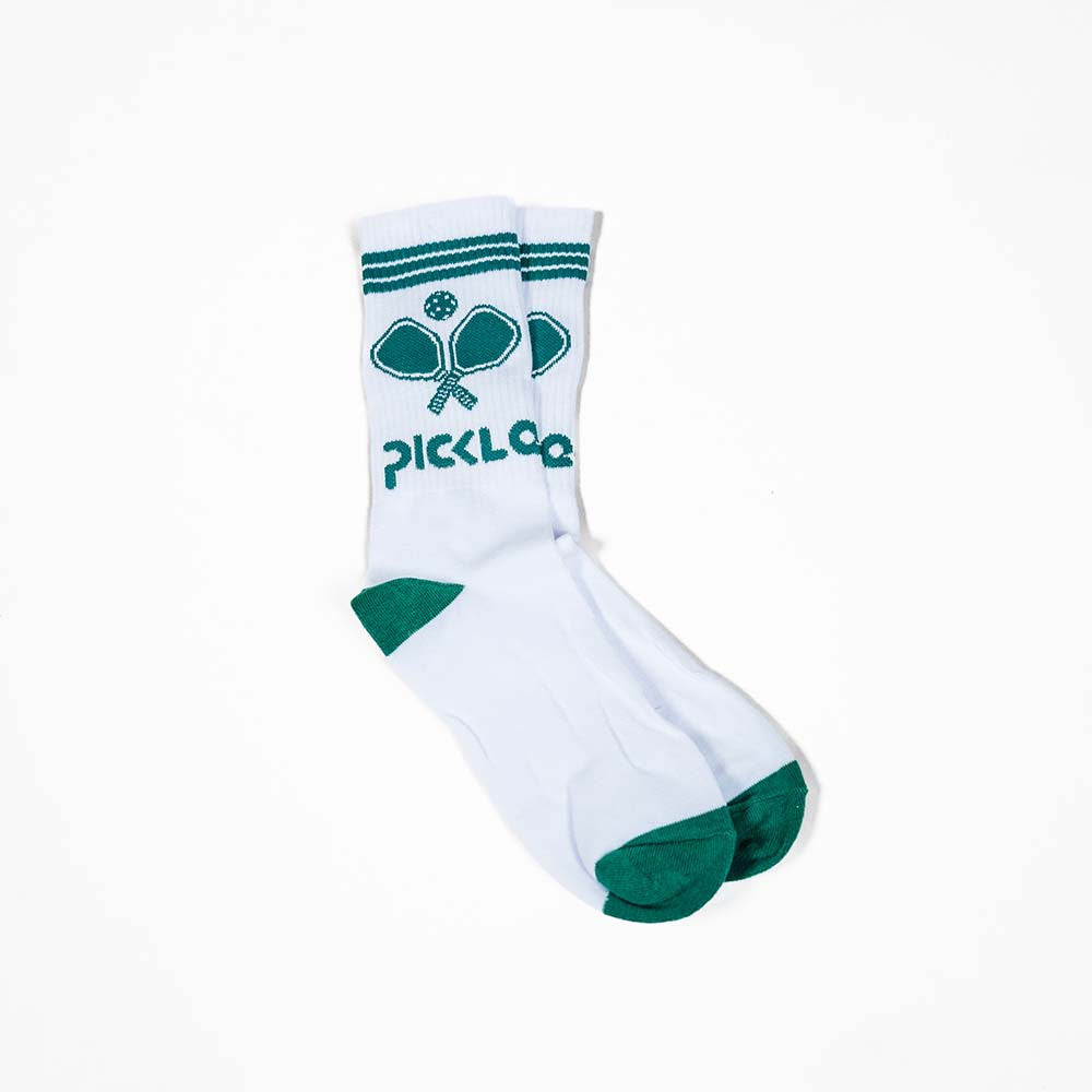 Pickleball Heritage Pickle-ball Paddle Crew Socks Green/White